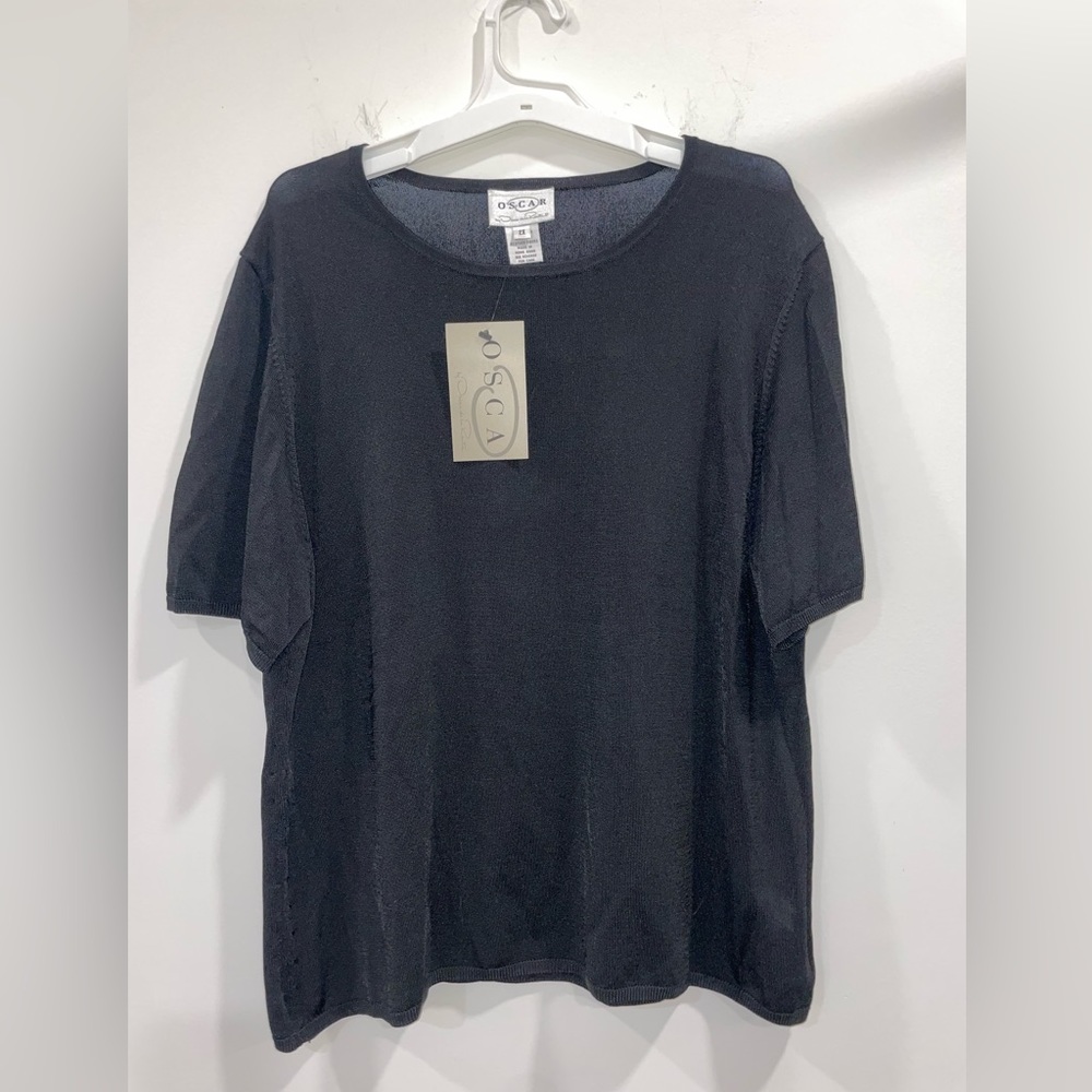 Oscar By Oscar De La Renta Black Short Sleeve Shirt NWT Size XXL